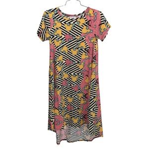 LulaRoe Womens Disney Mickey Shirt Dress Yellow Pink Short Sleeve Size XXS